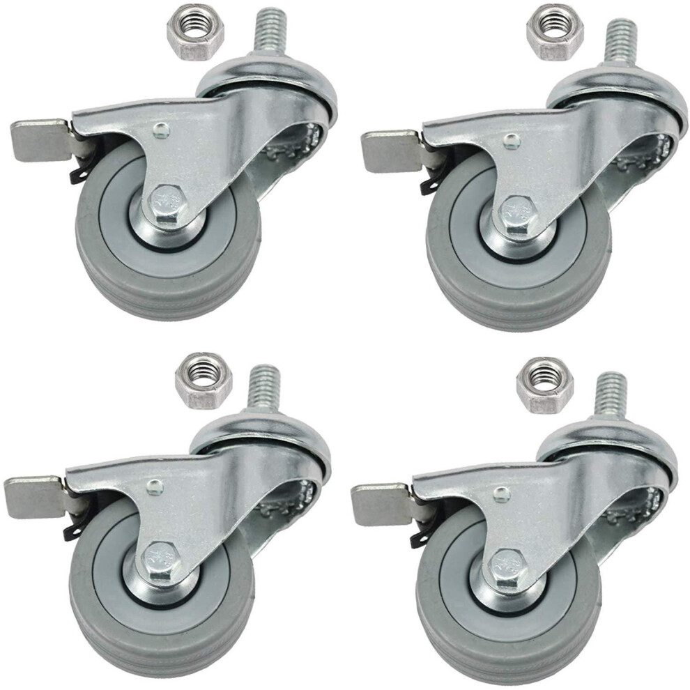 Universal 50mm M10 Threaded Castor Wheels Swivel Braked Non-Marking Caster (Pack of 4 + Bolts)