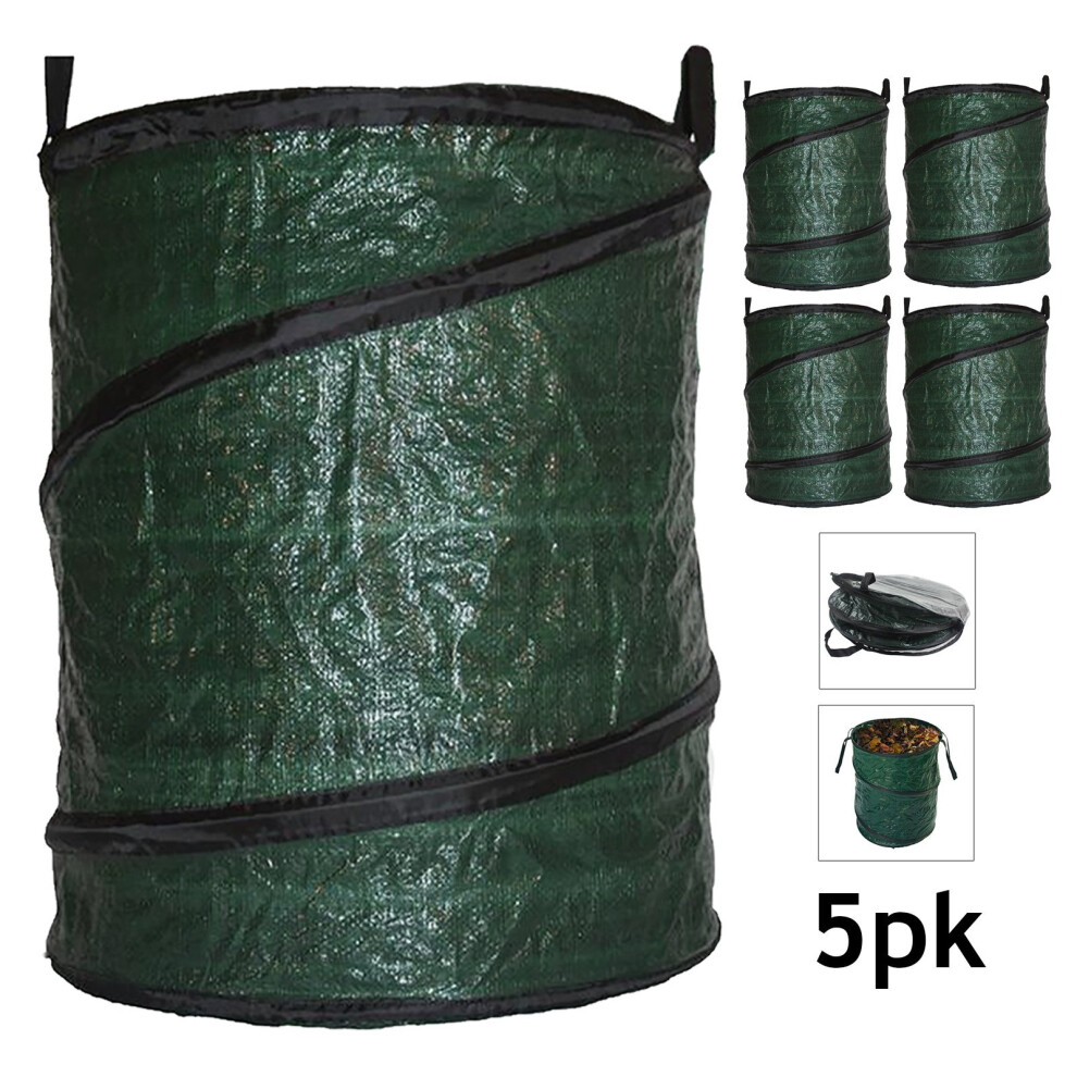 Spares2go Collapsible Garden Bag Large Reusable Carry Handles Waste Bin Refuse Sack 90L X 5
