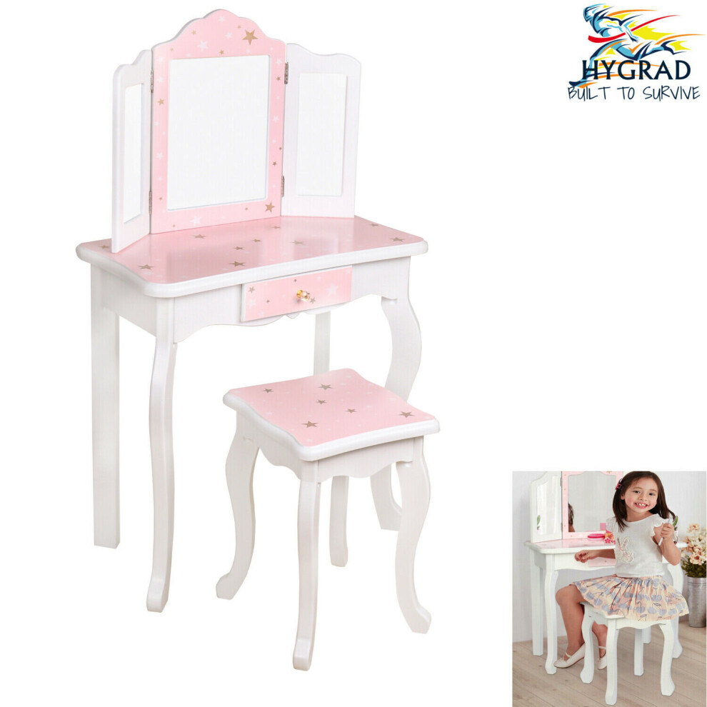 Girls Dressing Table Set Princess Glamour Dressing Table And Stool Play Set Pink