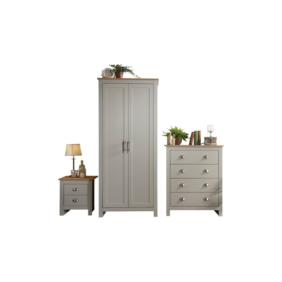 GFW Lancaster Grey & Oak 3 Piece Bedroom Furniture Set – 2 Door Wardrobe, 4 Drawer Chest of Drawers & 2 Drawer Bedside Table – Shaker Style Bedroom Storage Furniture for Home, Grey/Oak Finish - Image 8