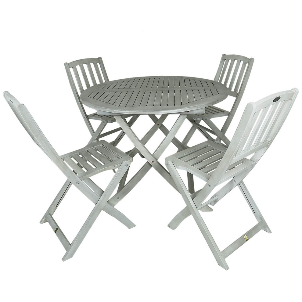Charles Bentley FSC Acacia White Washed Wooden Outdoor Garden Patio Dining Set - Table with 4 Chairs Chair max user weight: 160kg