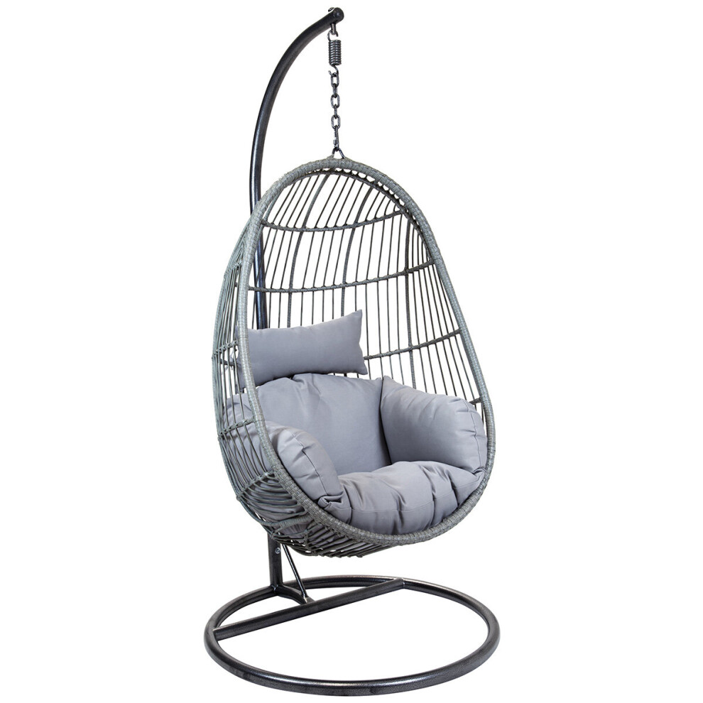 Hanging Egg Shaped Rattan Swing Chair With Cushion - Grey