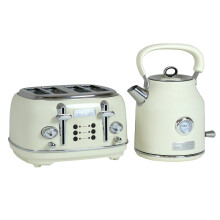 Charles Bentley Cream & Chrome 1.7L Kettle & 4-Slice Toaster Set