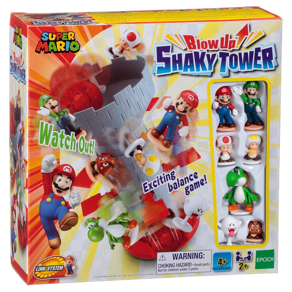 Epoch Games Super Mario Blow Up! Shaky Tower Balancing Game Jeu d'adresse et d'action sur table avec figurines Super Mario collectionner (lot