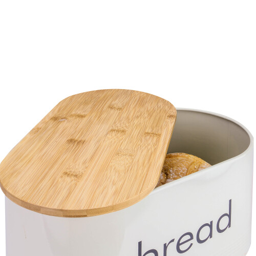 Maison & White Cream Bread Bin with Bamboo Lid - Doubles as Cutting Board, Keeps Bread Fresh 1