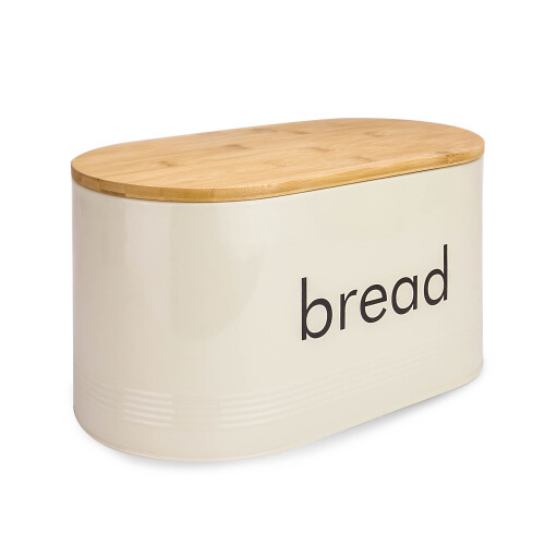 Maison & White Cream Bread Bin with Bamboo Lid - Doubles as Cutting Board, Keeps Bread Fresh