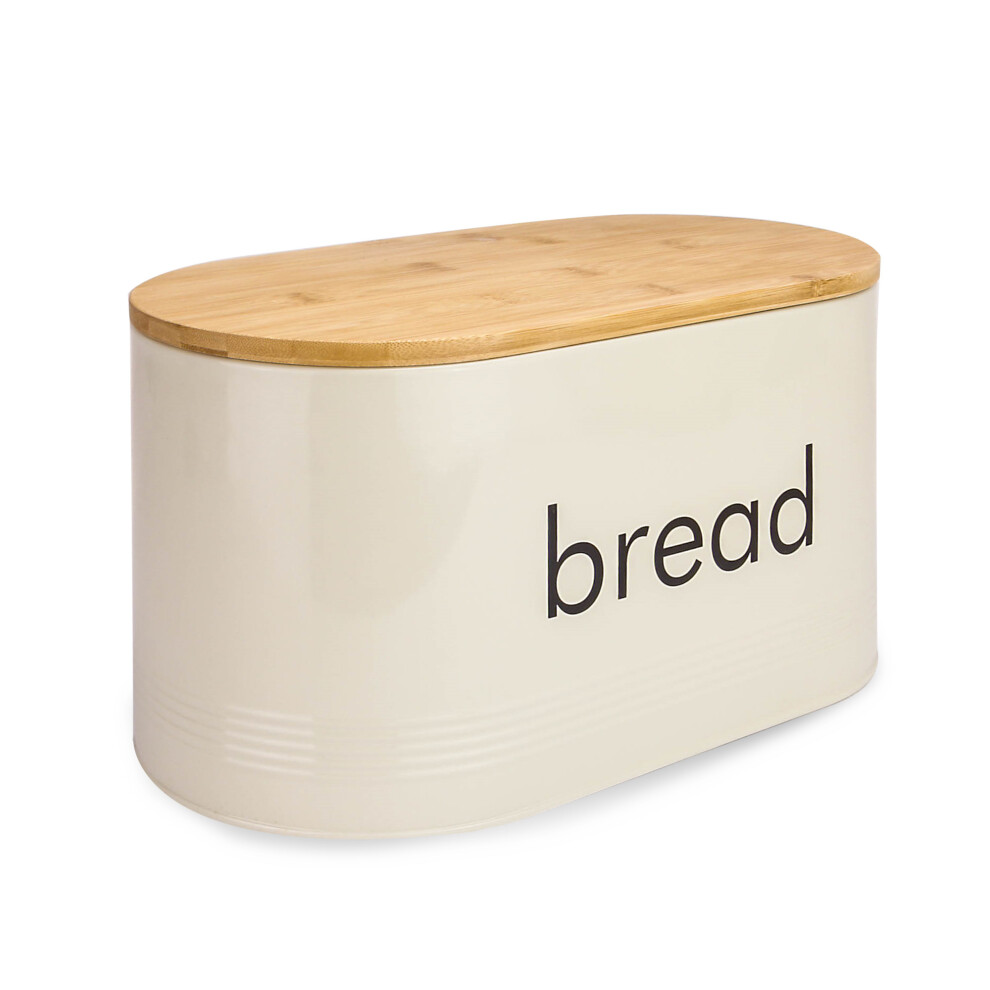 Maison & White Cream Bread Bin With Bamboo Lid - Doubles As Cutting Board, Keeps Bread Fresh