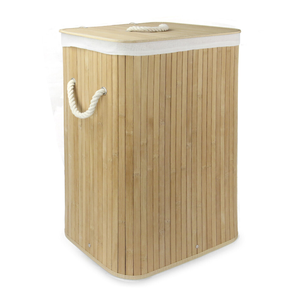 Bamboo Laundry Basket 72L Collapsible Washing Basket Storage Hamper M&W