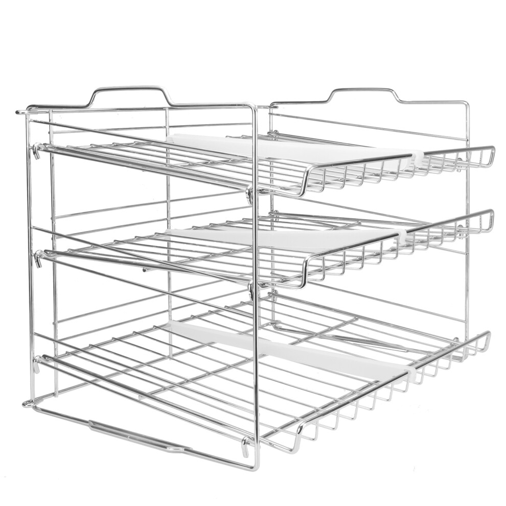 3 Tier Tin Can Rack Steel Wire Kitchen Cupboard Organiser 6 Dividers M&W