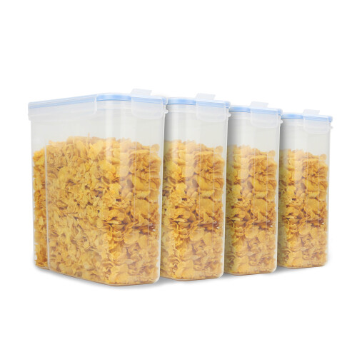 Pukkr 4-Pack Cereal Containers - Airtight Snap-Lock Lids, Easy-Dispense Pour, Includes Labels