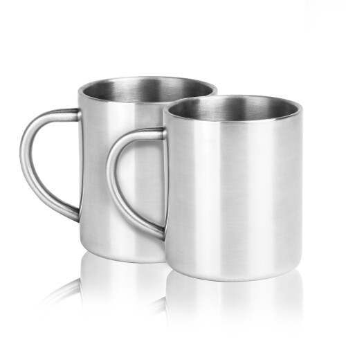 Set of 2 Stainless Steel Mugs Double Walled Cup 300ML Steel Mugs M&W