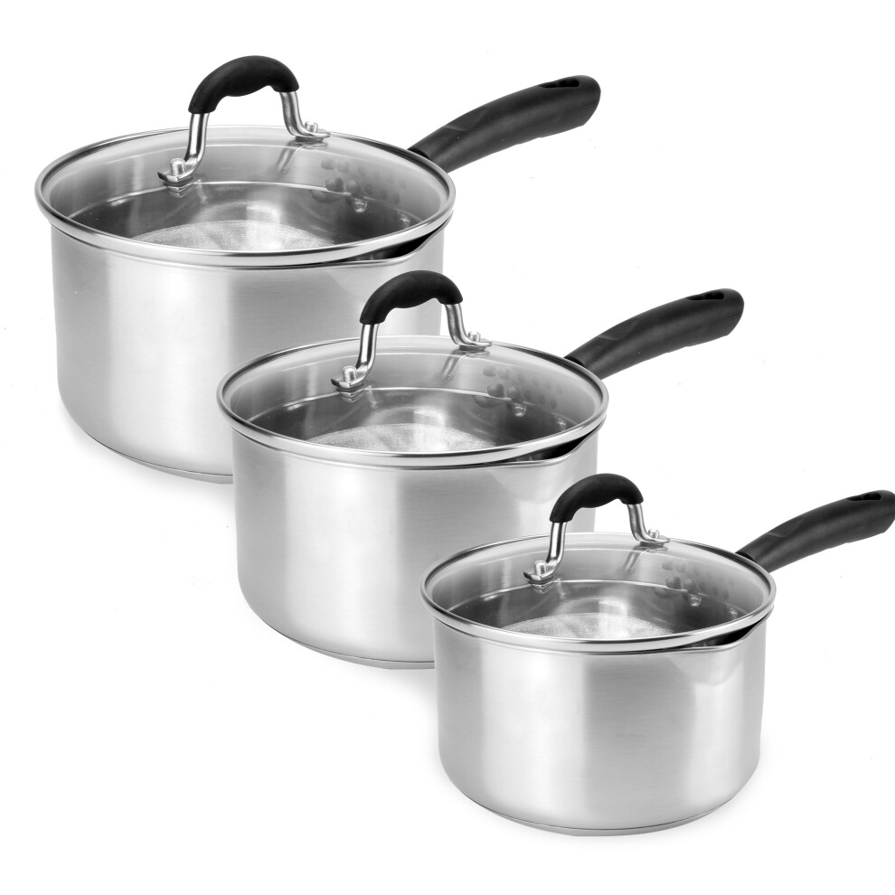 Set of 3 Stainless Steel Saucepans Crockery Dinner Sets Stainless Steel M&W