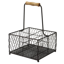 Condiment Caddy 4 Bottle Holder with Wooden Handle Wire Wine Carrier M&W