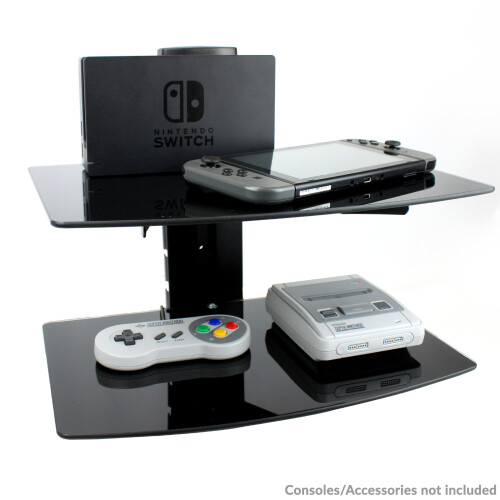 Tempered Black Glass Floating Shelf 2 Tier | M&W 2