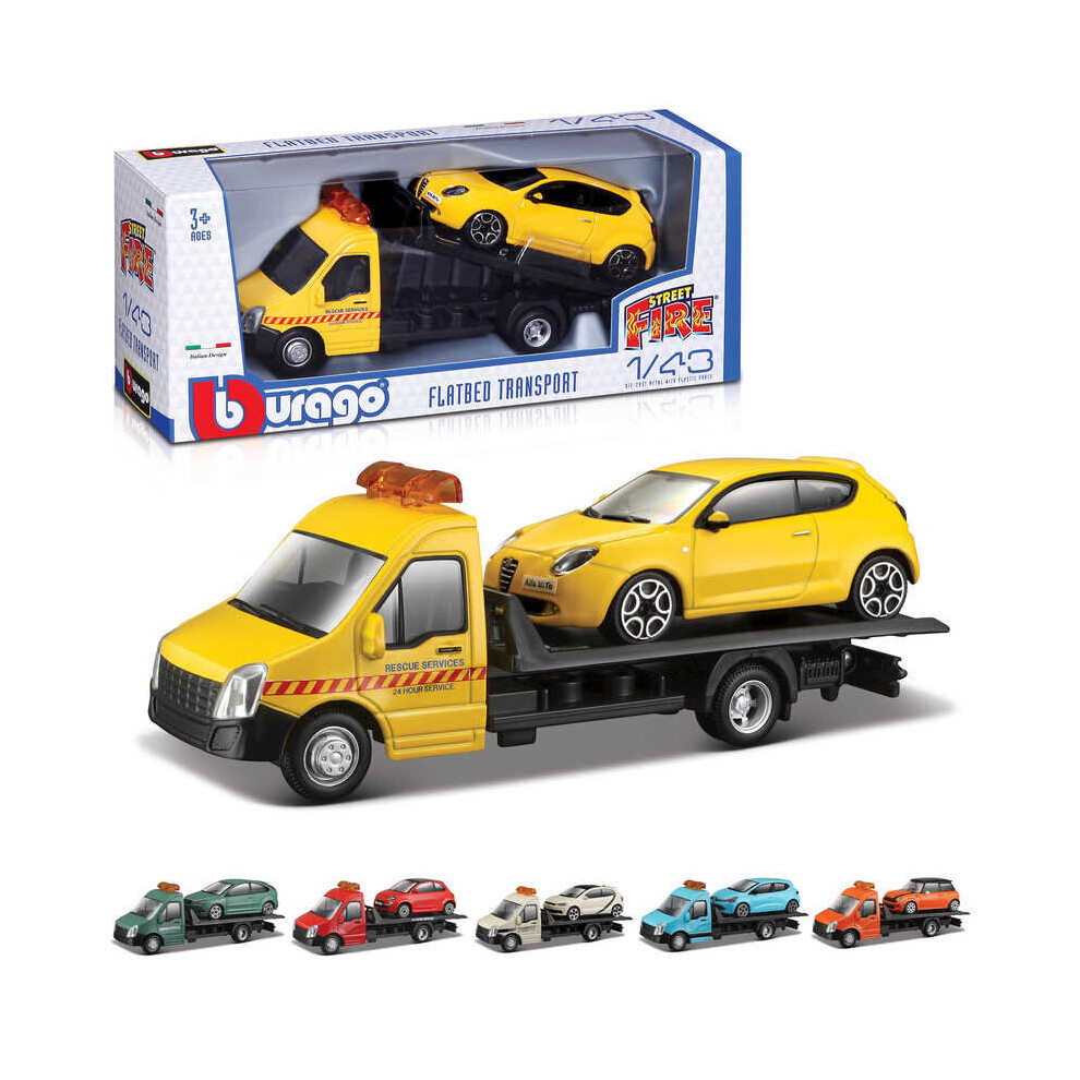 Photos - Toy Car Bburago 1:43 Street Fire Flatbed Transport Car Diecast Model  (1 At Random)