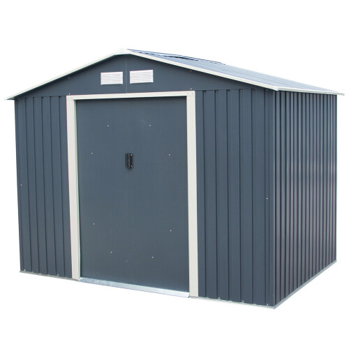 Charles Bentley Grey Metal Garden Storage Shed -  8ft x 6ft