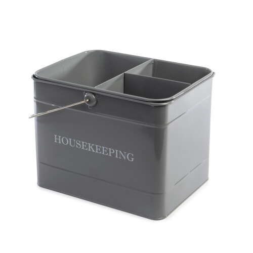 Grey Vintage Housekeeping Caddy Cleaning Basket Storage Tray with
