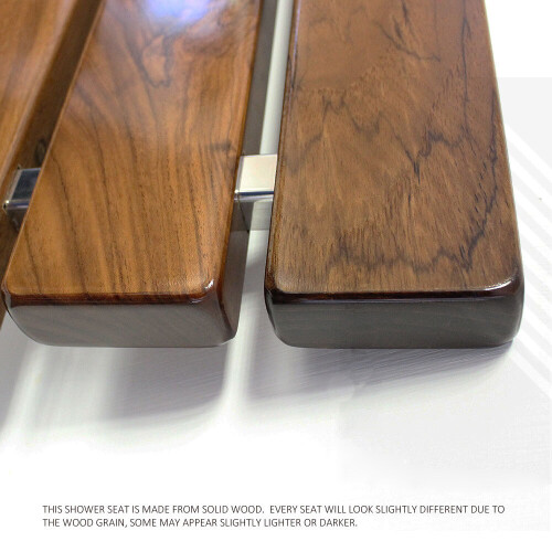 Wall Mounted Folding Teak Shower Seat - Solid Wood Bathroom Bench 2