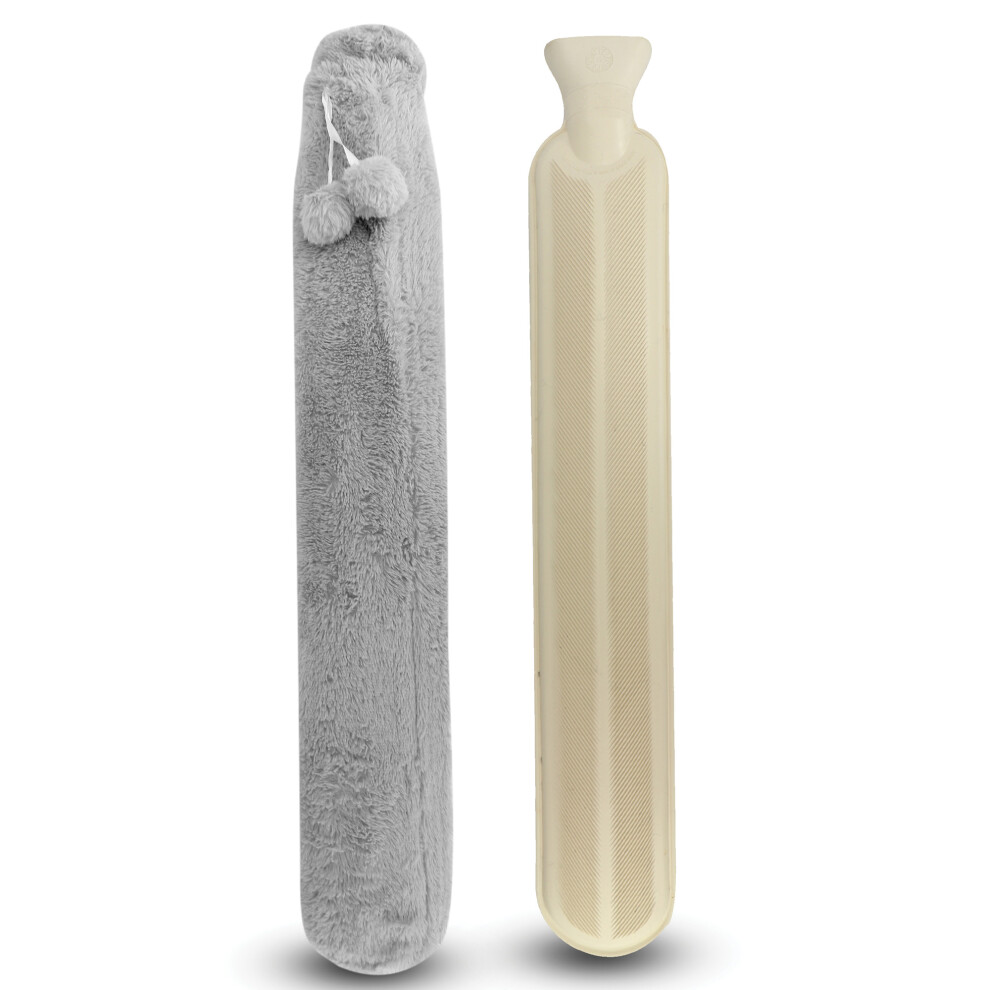 Pukkr Long 2L Hot Water Bottle With Soft Fleece Cover, 72Cm – Extra-Long Warmth Grey