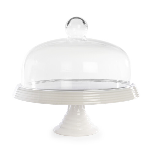 Ceramic Cake Stand with Glass Cover Cloche Display with Lid Party Platter M&W