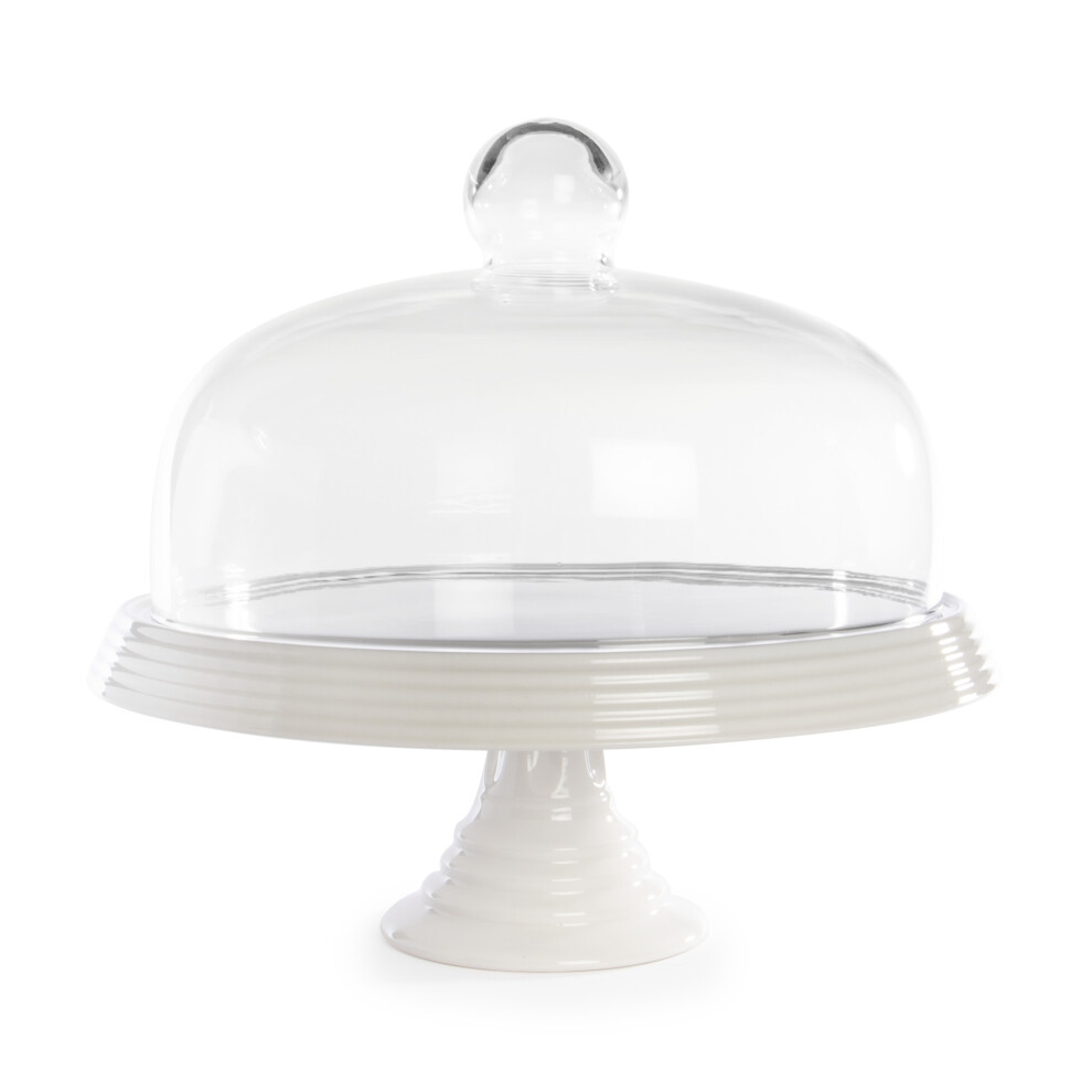 Ceramic Cake Stand with Glass Cover Cloche Display with Lid Party Platter M&W