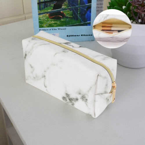 Golden Zipper Pencil Case Marble Patterns Pen Bags Makeup Storage Tool