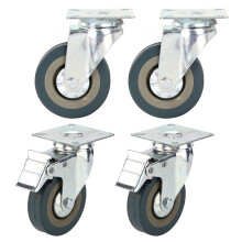 (2 without brake+2 with brake) 4PCS 75mm Rubber Swivel Castor Wheels Brake