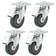 (4 with brake) 4PCS 75mm Rubber Swivel Castor Wheels Brake