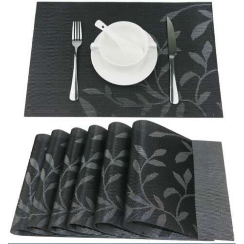 (Black) Table Placemats Place Mat PVC Heat Insulation 6pcs 2
