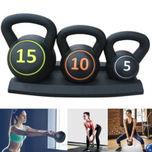 3-Piece Kettlebell Set (5/10/15 lb) with Rack Stand - Space-Saving Home Gym Weights for Strength and Cardio