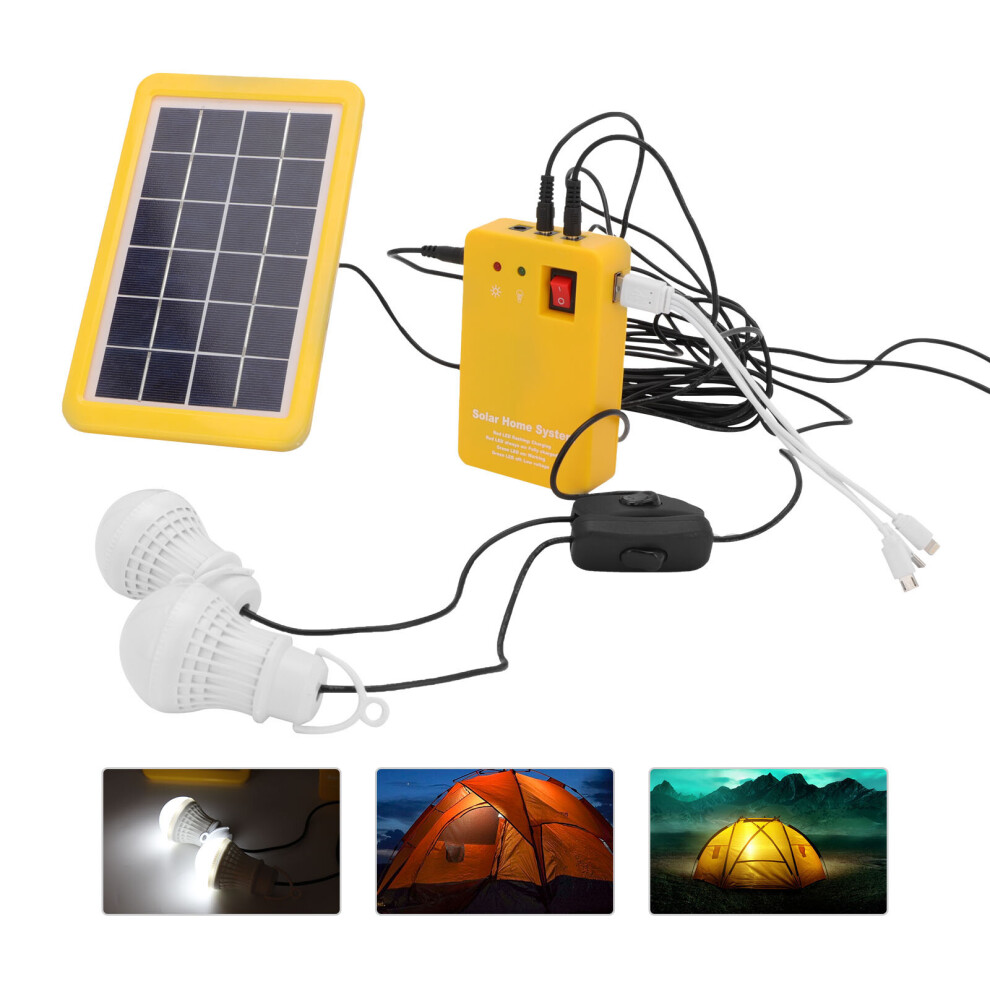 LED solar panel emergency system kit charging generator with two bulbs
