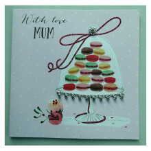With Love Mum Cake Stand & Macaroons Design Mother's Day Card Butterflies & Flowers Design Card