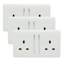 Trendi 2 Gang Artistic Modern Glossy 13 Amp Switched Tactile Plug Socket White (3 Pack)