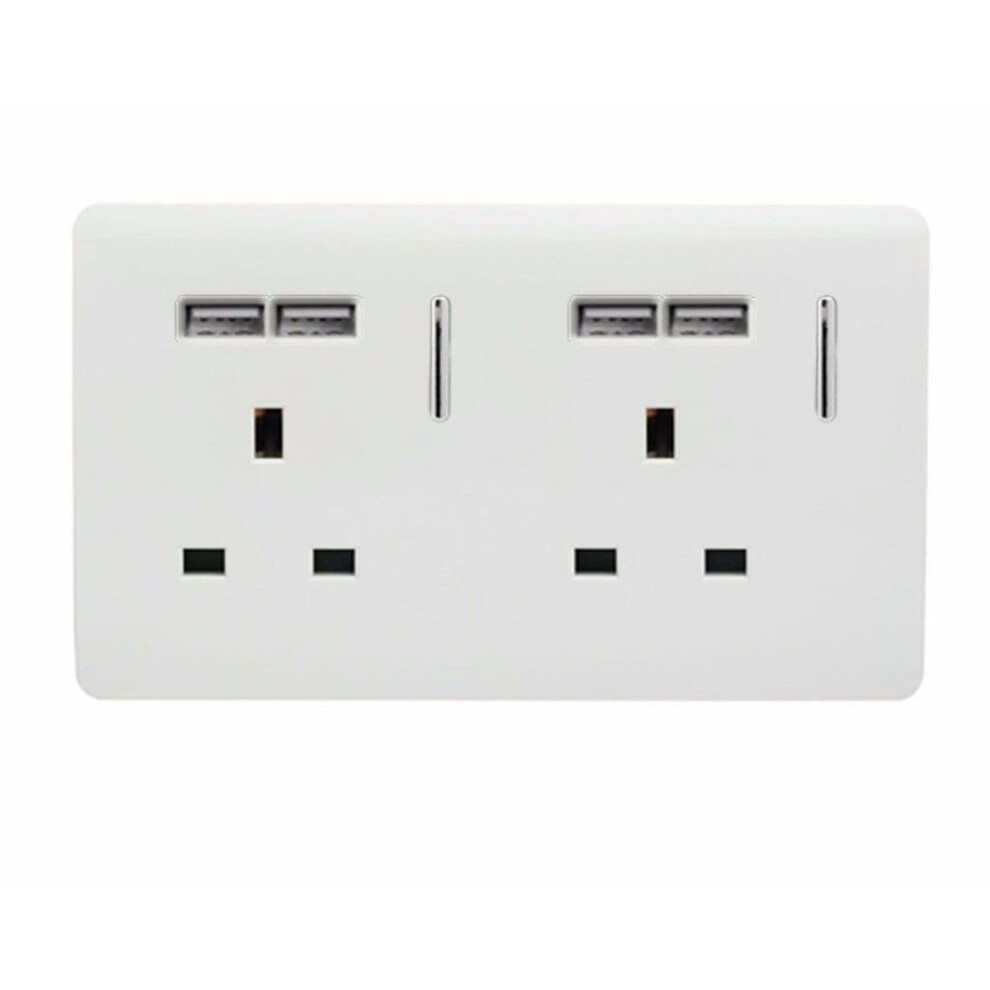 Trendi 2 Gang Artistic Modern Glossy 13 Amp 4 x 2.1mA USB Switched Plug Socket White (4 Pack)