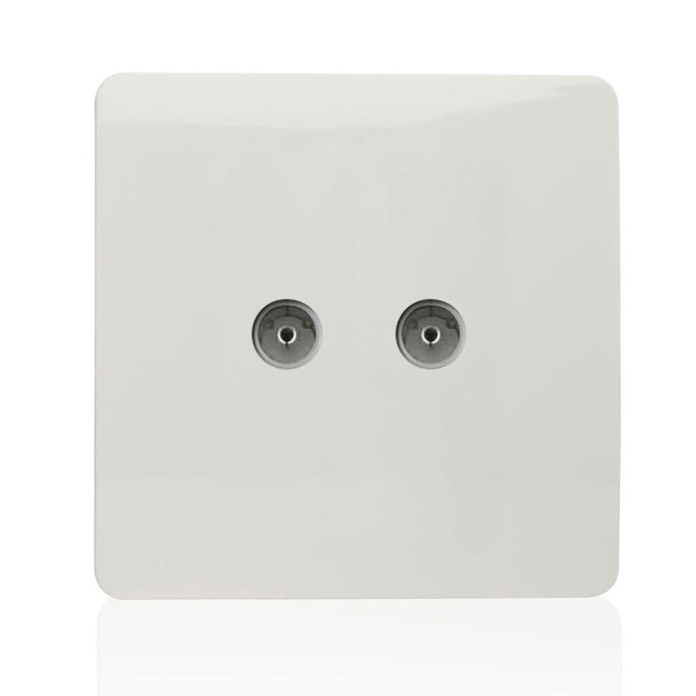 Trendi Artistic Modern Glossy Tactile 2 Gang TV Socket White