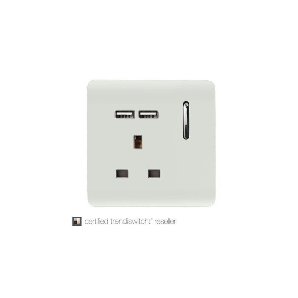 Trendi 1 Gang Artistic Modern Glossy 13 Amp 2 x 2.1mA USB Switched Tactile Plug Socket White