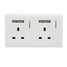 Trendi 2 Gang Glossy 13 Amp 4 x 2.1mA USB Switched Plug Socket White