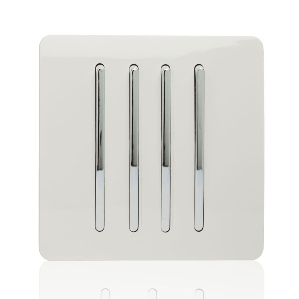 Trendi 4 Gang 2 Way Artistic Modern Glossy 10 Amp Rocker Tactile Light Switch White Art-Ss8wh 7091049352499