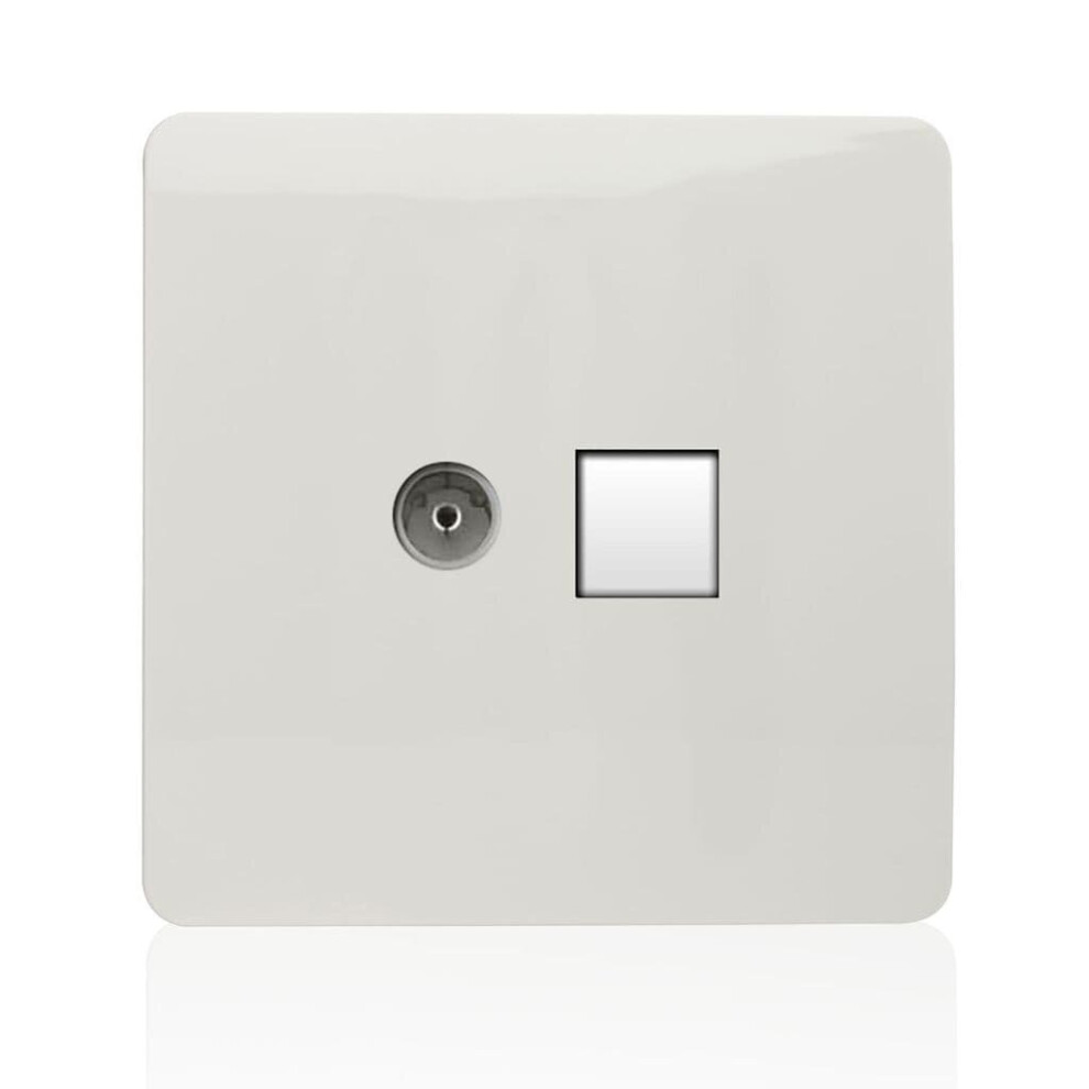 Trendi Artistic Modern Glossy Tactile Tv Co-Axial Socket + Telephone Socket White Art-Tlp+Tvwh 7091058977157