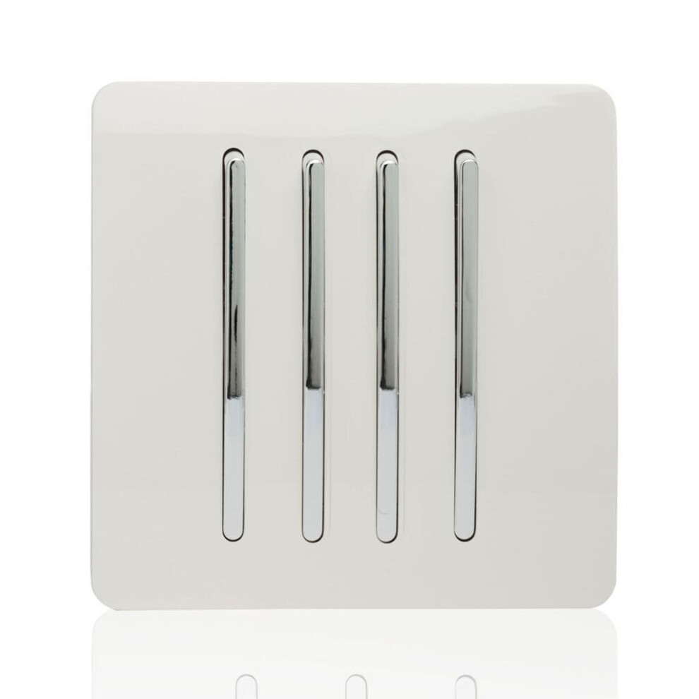 Trendi 4 Gang 1 Way Artistic Modern Glossy 10 Amp Rocker Tactile Light Switch White ART-SS7WH