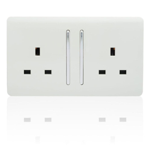 ART-SKT213LWH Trendi 2-Gang Artistic Modern Glossy 13A Switched Plug Socket White