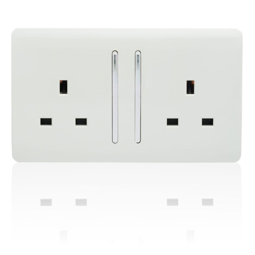 Trendi 2 Gang Artistic Modern Glossy 13 Amp Switched Plug Socket White