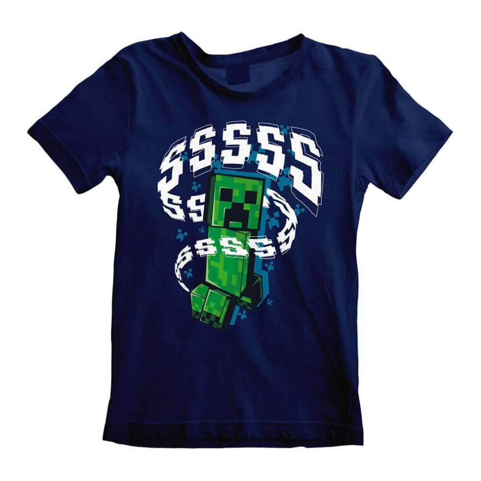 Minecraft ) Children's Creepers Navy Crew Neck T-Shirt Boys Blue,Black Extra Large