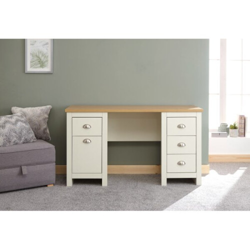 (Cream) Lancaster 4 Drawer Study Desk in Cream Or Grey 2