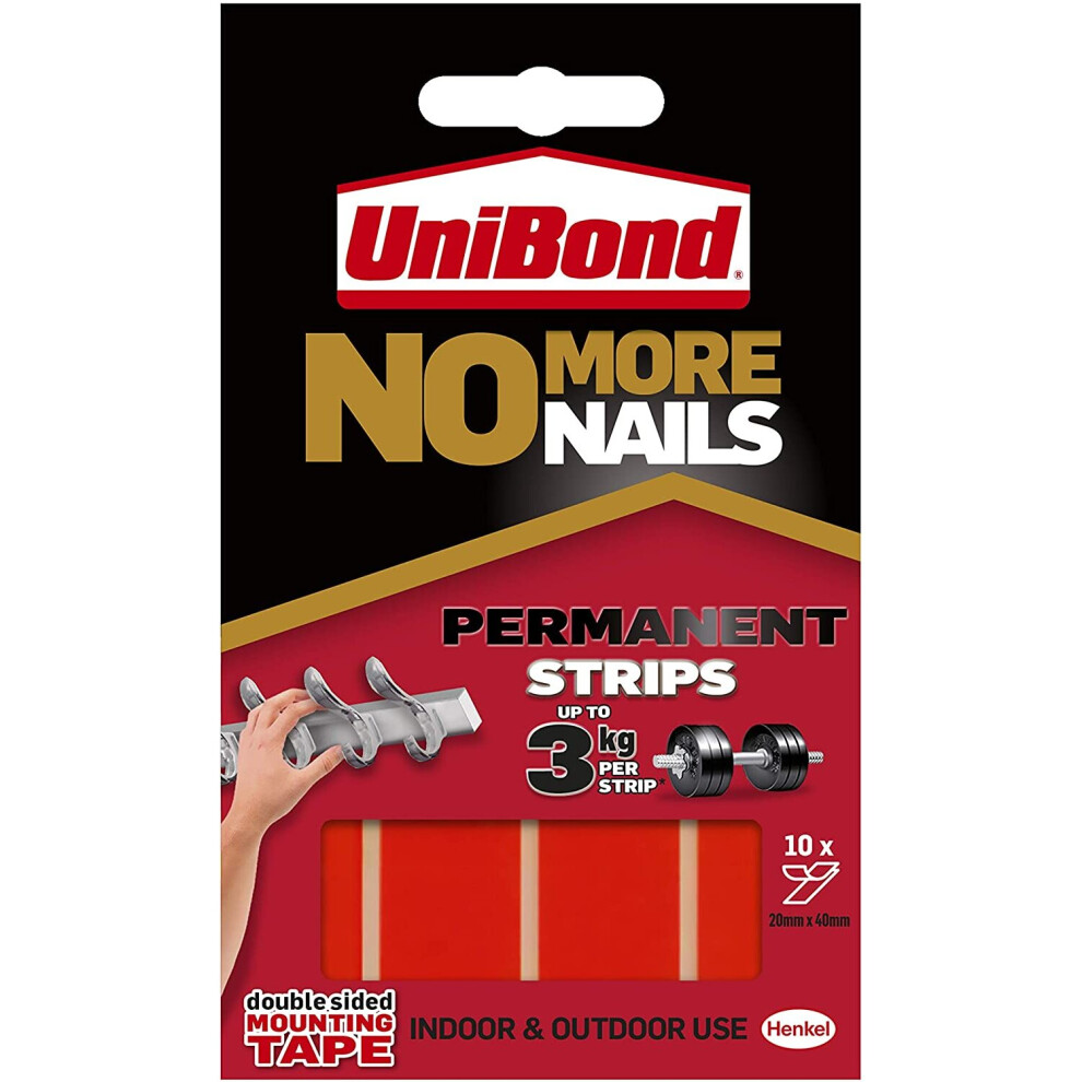 Unibond No More Nails Permanent Strips Double Sided Tape - Pack of 10 - 5114