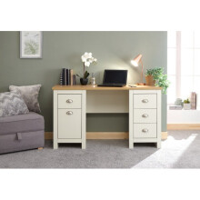 (Cream) Lancaster 4 Drawer Study Desk in Cream Or Grey