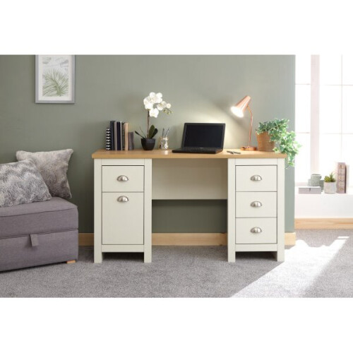 (Cream) Lancaster 4 Drawer Study Desk in Cream Or Grey