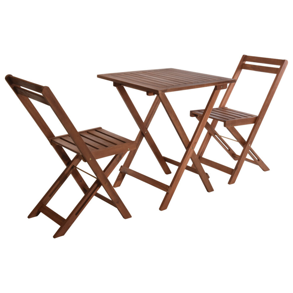 3 Pcs Outside Wooden Furniture Foldable Table & Chairs Bistro Set