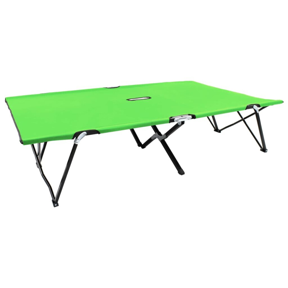 Vidaxl Two Person Folding Sun Lounger Green Steel Outdoor Beach Lounge Sunbed