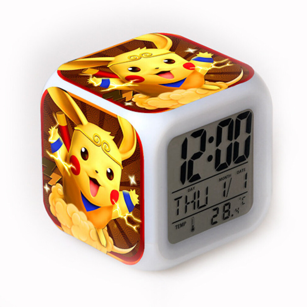 Alarm Clock Pikachu Night Light Glowing Desk Clock with Thermometer